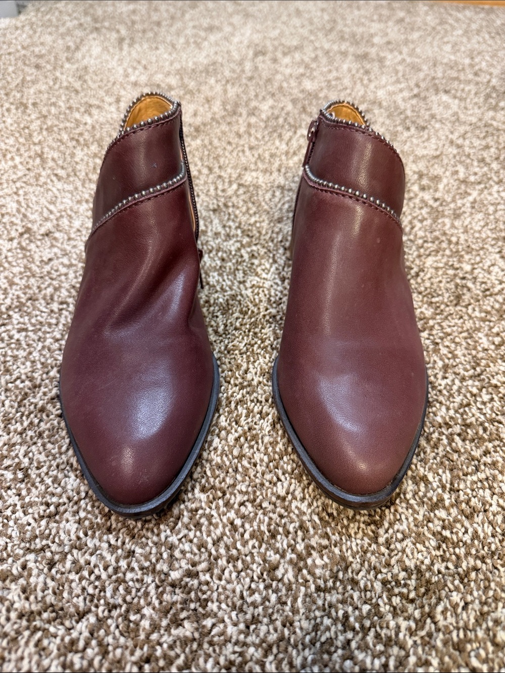 Women’s Leather Zip On Ankle Boots in Deep Burgundy